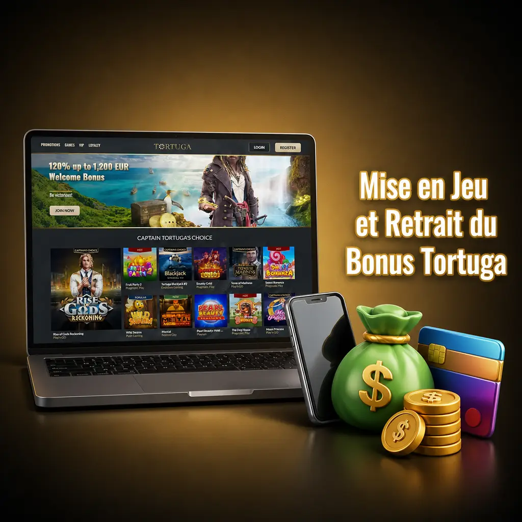 Conditions de mise en jeu et retrait du bonus Tortuga : 35x sous 30 jours avant transfert des gains vers le solde réel.