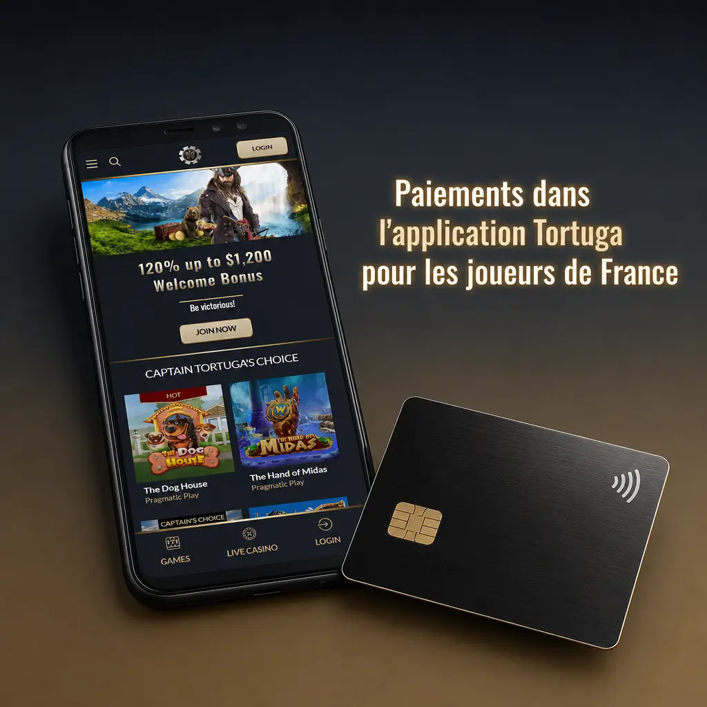 Moyens de paiement dans l'application Tortuga : Visa, Mastercard, Skrill, Neteller, Paysafecard et cryptomonnaies pour joueurs en France