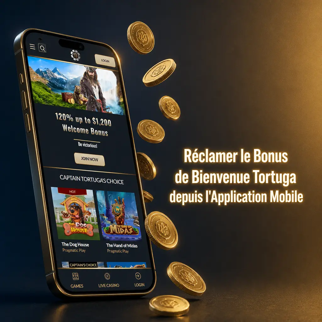Réclamer le bonus de bienvenue Tortuga via l'application mobile iOS et Android : dépôt, activation et tours gratuits
